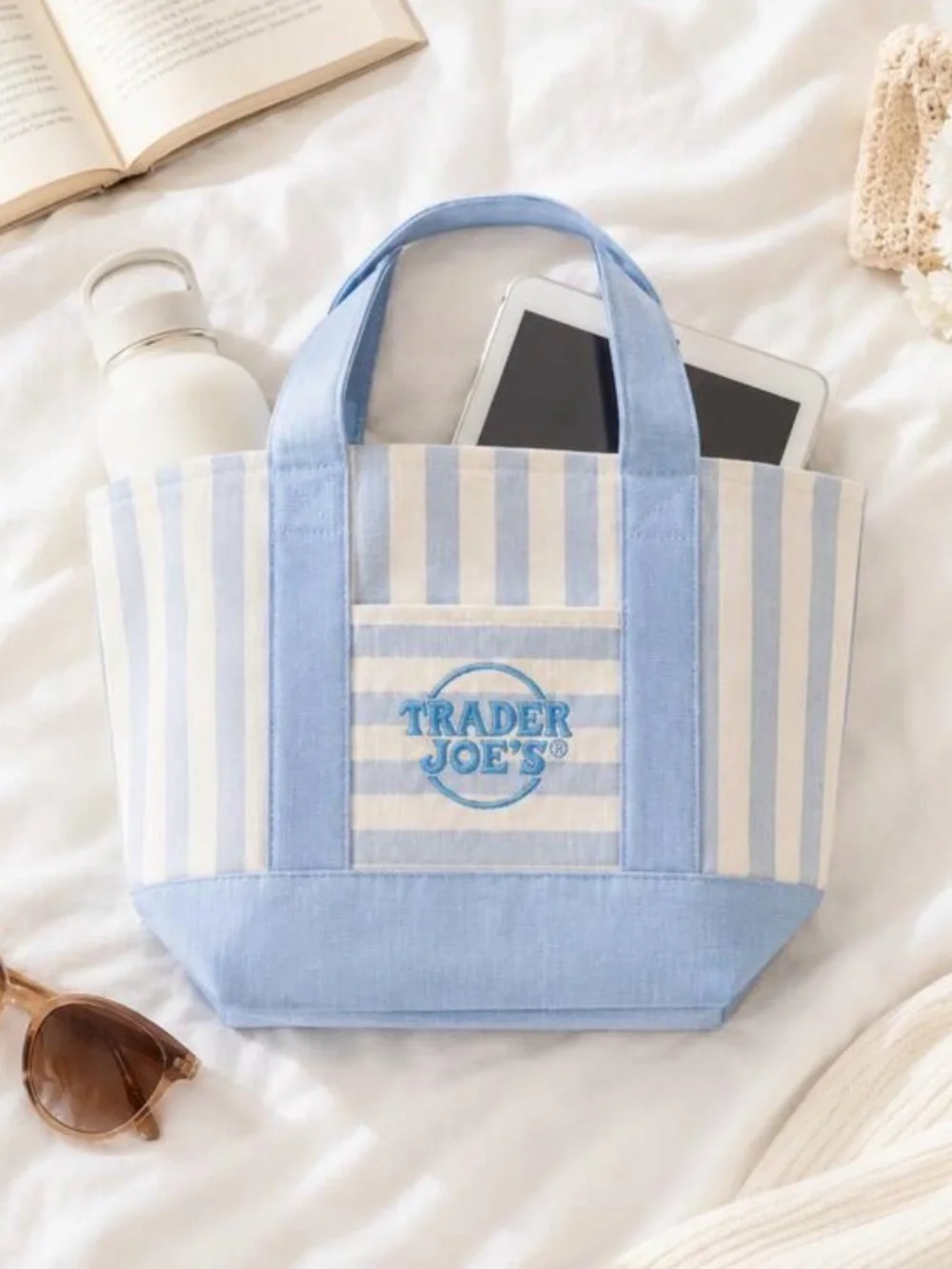 NWT Trade Joe’s Mini Striped Canvas Tote Bags Set of 4 - Pink, Tan, Blue, Green